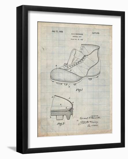 PP823-Antique Grid Parchment Football Cleat 1928 Patent Poster-Cole Borders-Framed Giclee Print