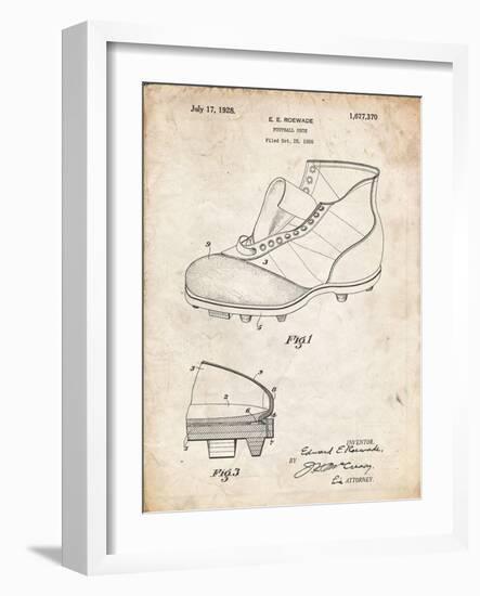 PP823-Vintage Parchment Football Cleat 1928 Patent Poster-Cole Borders-Framed Giclee Print