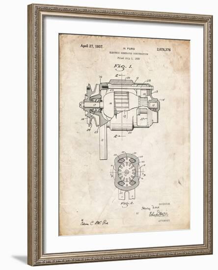 PP830-Vintage Parchment Ford 1935 DC Generator Patent Poster-Cole Borders-Framed Giclee Print