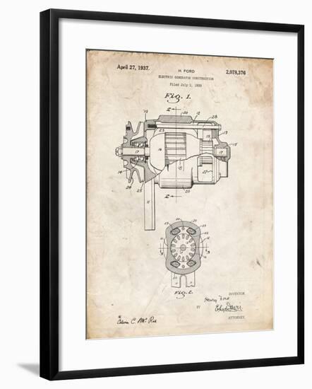 PP830-Vintage Parchment Ford 1935 DC Generator Patent Poster-Cole Borders-Framed Giclee Print