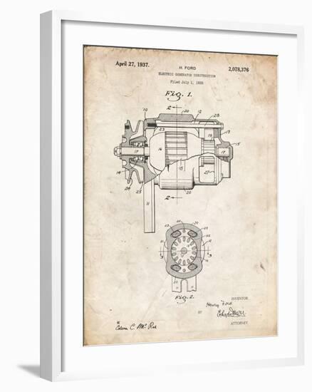 PP830-Vintage Parchment Ford 1935 DC Generator Patent Poster-Cole Borders-Framed Giclee Print