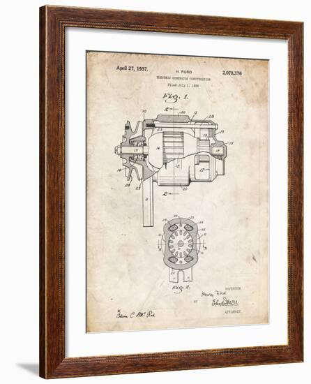 PP830-Vintage Parchment Ford 1935 DC Generator Patent Poster-Cole Borders-Framed Giclee Print