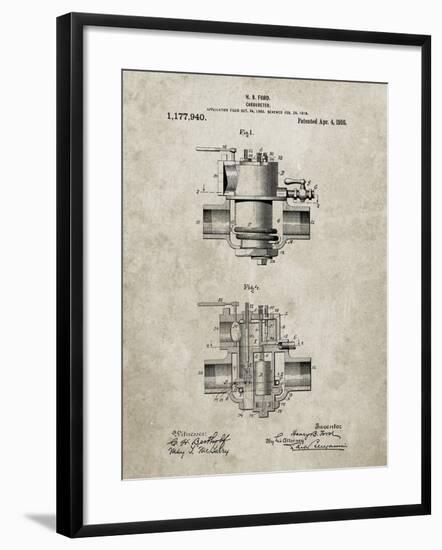 PP835-Sandstone Ford Carburetor 1916 Patent Poster-Cole Borders-Framed Giclee Print