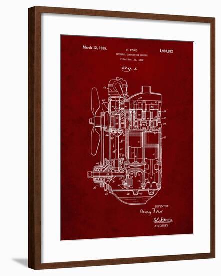 PP843-Burgundy Ford Internal Combustion Engine Patent Poster-Cole Borders-Framed Giclee Print