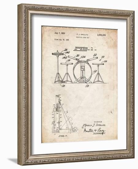 PP852-Vintage Parchment Frank Ippolito Practice Drum Set Patent Poster-Cole Borders-Framed Giclee Print