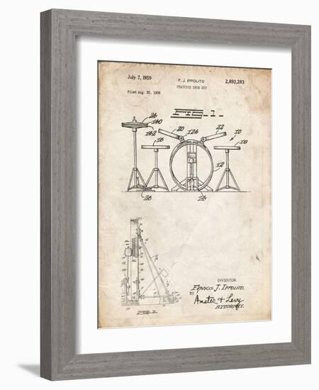 PP852-Vintage Parchment Frank Ippolito Practice Drum Set Patent Poster-Cole Borders-Framed Giclee Print