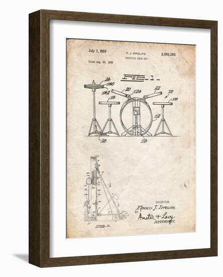 PP852-Vintage Parchment Frank Ippolito Practice Drum Set Patent Poster-Cole Borders-Framed Giclee Print