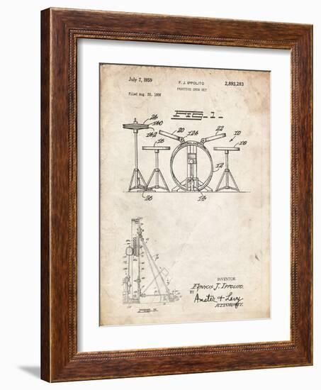 PP852-Vintage Parchment Frank Ippolito Practice Drum Set Patent Poster-Cole Borders-Framed Giclee Print