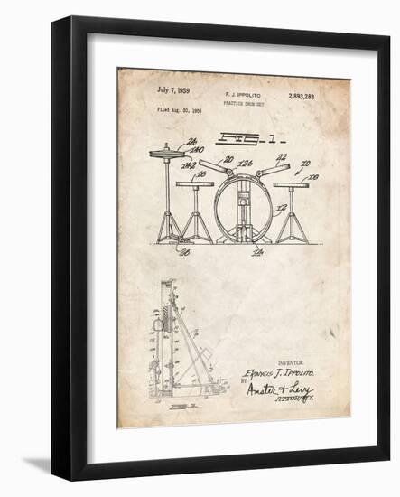 PP852-Vintage Parchment Frank Ippolito Practice Drum Set Patent Poster-Cole Borders-Framed Giclee Print