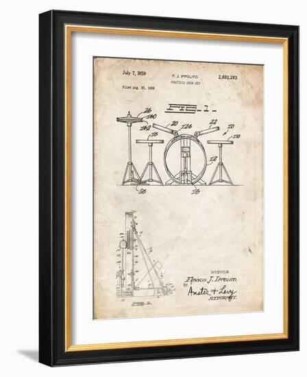 PP852-Vintage Parchment Frank Ippolito Practice Drum Set Patent Poster-Cole Borders-Framed Giclee Print