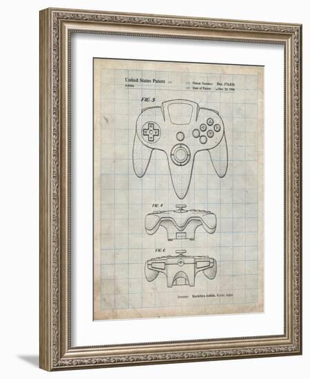 PP86-Antique Grid Parchment Nintendo 64 Controller Patent Poster-Cole Borders-Framed Giclee Print