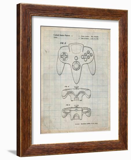 PP86-Antique Grid Parchment Nintendo 64 Controller Patent Poster-Cole Borders-Framed Giclee Print