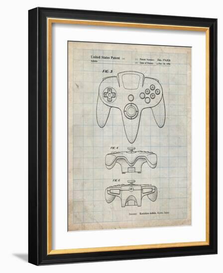 PP86-Antique Grid Parchment Nintendo 64 Controller Patent Poster-Cole Borders-Framed Giclee Print