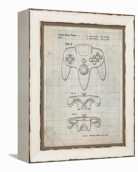 PP86-Antique Grid Parchment Nintendo 64 Controller Patent Poster-Cole Borders-Framed Premier Image Canvas