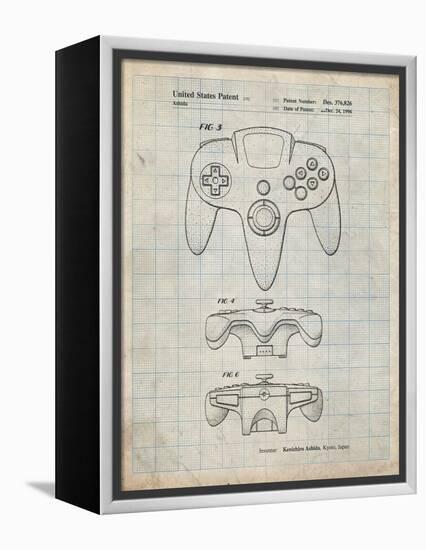PP86-Antique Grid Parchment Nintendo 64 Controller Patent Poster-Cole Borders-Framed Premier Image Canvas