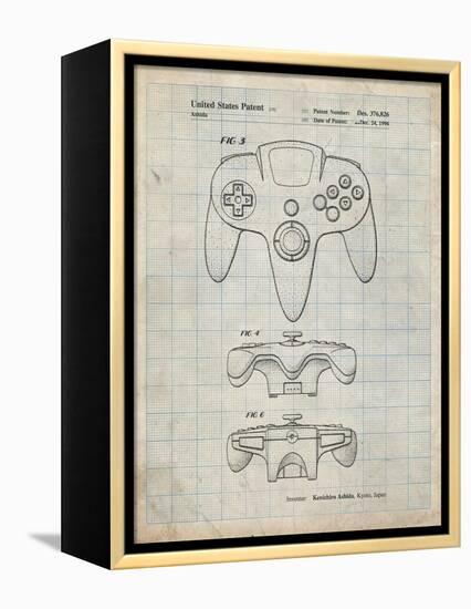 PP86-Antique Grid Parchment Nintendo 64 Controller Patent Poster-Cole Borders-Framed Premier Image Canvas