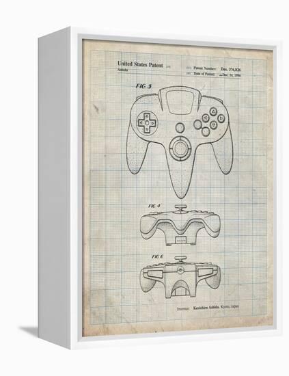 PP86-Antique Grid Parchment Nintendo 64 Controller Patent Poster-Cole Borders-Framed Premier Image Canvas