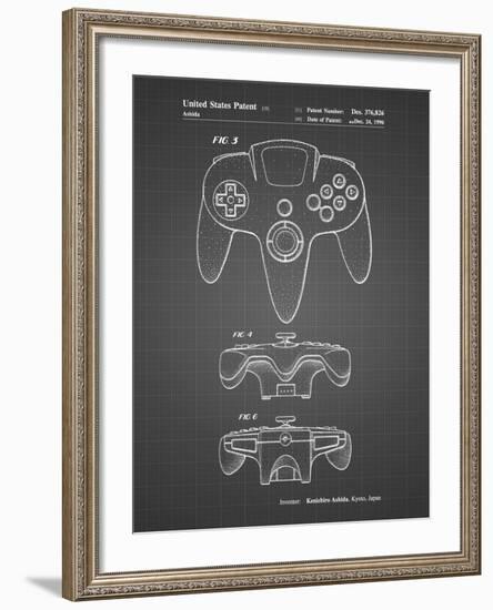 PP86-Black Grid Nintendo 64 Controller Patent Poster-Cole Borders-Framed Giclee Print