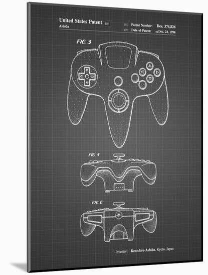 PP86-Black Grid Nintendo 64 Controller Patent Poster-Cole Borders-Mounted Giclee Print