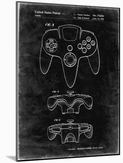 PP86-Black Grunge Nintendo 64 Controller Patent Poster-Cole Borders-Mounted Giclee Print