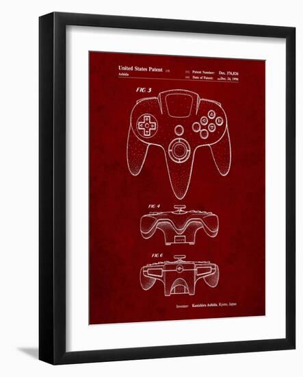 PP86-Burgundy Nintendo 64 Controller Patent Poster-Cole Borders-Framed Giclee Print