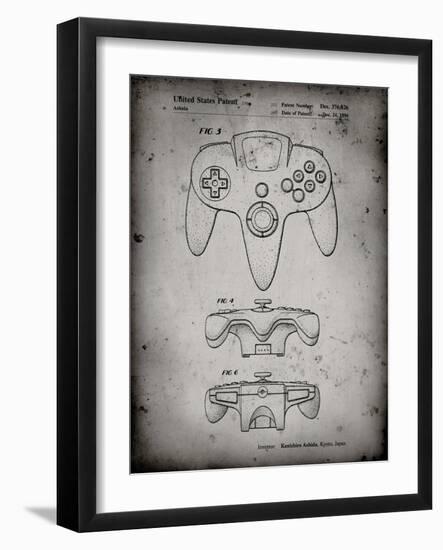 PP86-Faded Grey Nintendo 64 Controller Patent Poster-Cole Borders-Framed Giclee Print