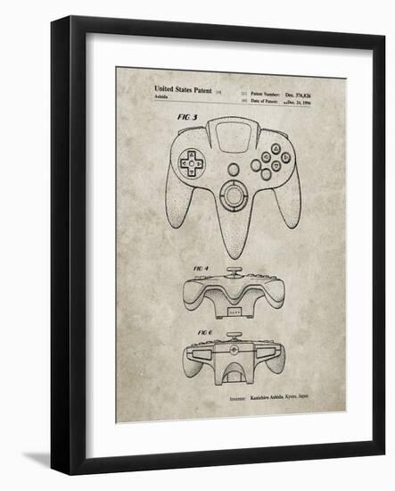 PP86-Sandstone Nintendo 64 Controller Patent Poster-Cole Borders-Framed Giclee Print