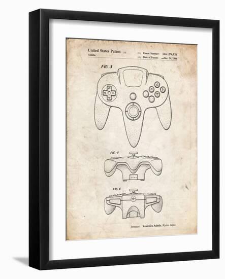PP86-Vintage Parchment Nintendo 64 Controller Patent Poster-Cole Borders-Framed Giclee Print