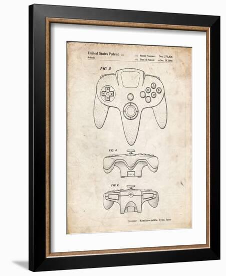 PP86-Vintage Parchment Nintendo 64 Controller Patent Poster-Cole Borders-Framed Giclee Print