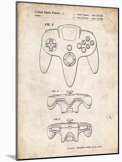 PP86-Vintage Parchment Nintendo 64 Controller Patent Poster-Cole Borders-Mounted Giclee Print