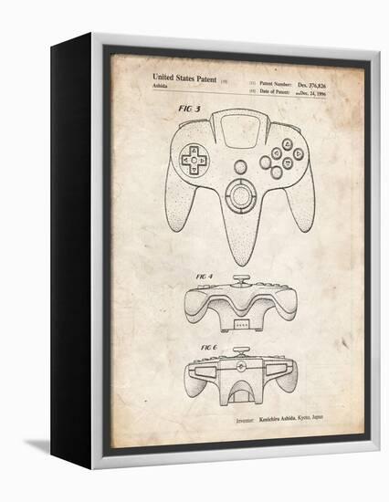 PP86-Vintage Parchment Nintendo 64 Controller Patent Poster-Cole Borders-Framed Premier Image Canvas