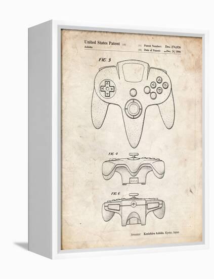 PP86-Vintage Parchment Nintendo 64 Controller Patent Poster-Cole Borders-Framed Premier Image Canvas