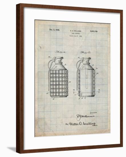 PP867-Antique Grid Parchment Hand Grenade Patent Poster-Cole Borders-Framed Giclee Print