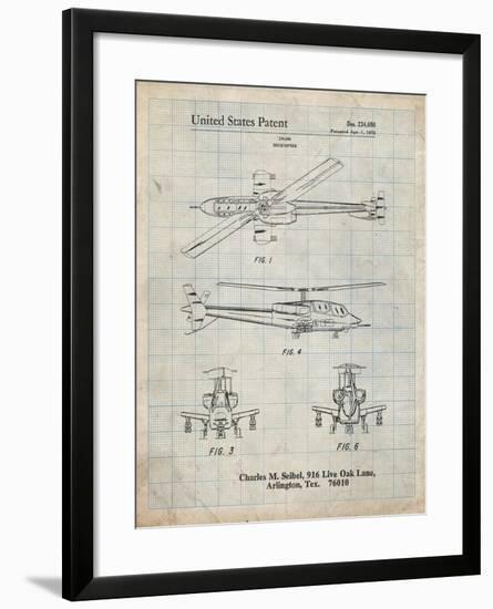 PP876-Antique Grid Parchment Helicopter Patent Print-Cole Borders-Framed Giclee Print