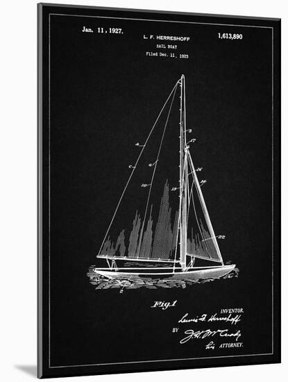 PP878-Vintage Black Herreshoff R 40' Gamecock Racing Sailboat Patent Poster-Cole Borders-Mounted Giclee Print