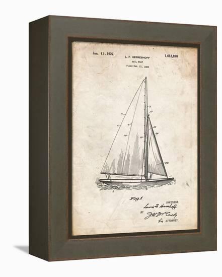 PP878-Vintage Parchment Herreshoff R 40' Gamecock Racing Sailboat Patent Poster-Cole Borders-Framed Premier Image Canvas