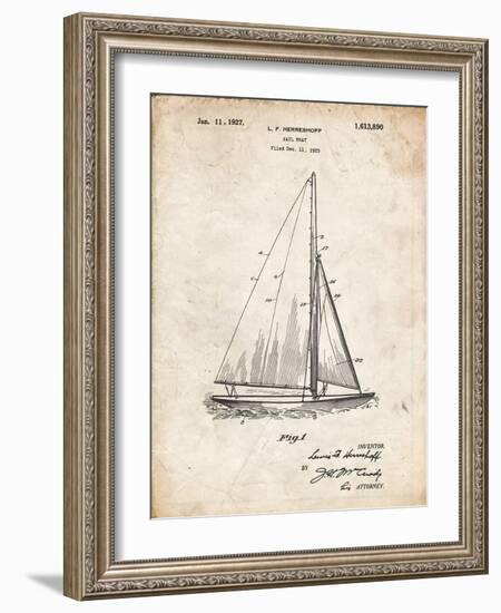 PP878-Vintage Parchment Herreshoff R 40' Gamecock Racing Sailboat Patent Poster-Cole Borders-Framed Giclee Print