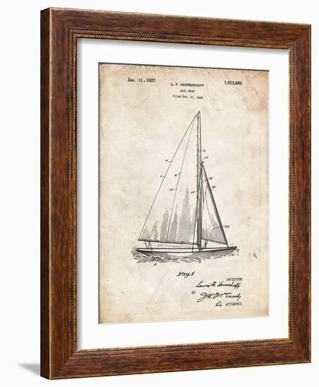 PP878-Vintage Parchment Herreshoff R 40' Gamecock Racing Sailboat Patent Poster-Cole Borders-Framed Giclee Print