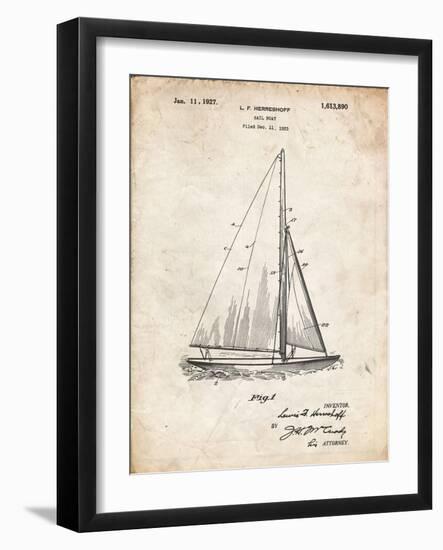 PP878-Vintage Parchment Herreshoff R 40' Gamecock Racing Sailboat Patent Poster-Cole Borders-Framed Giclee Print