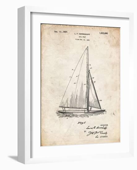 PP878-Vintage Parchment Herreshoff R 40' Gamecock Racing Sailboat Patent Poster-Cole Borders-Framed Giclee Print