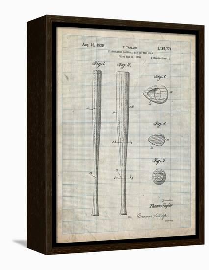 PP89-Antique Grid Parchment Vintage Baseball Bat 1939 Patent Poster-Cole Borders-Framed Premier Image Canvas