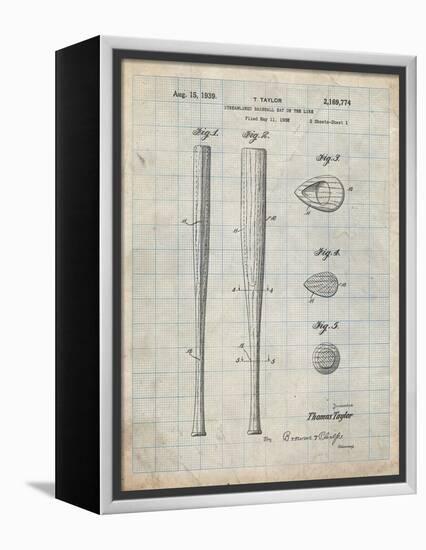 PP89-Antique Grid Parchment Vintage Baseball Bat 1939 Patent Poster-Cole Borders-Framed Premier Image Canvas