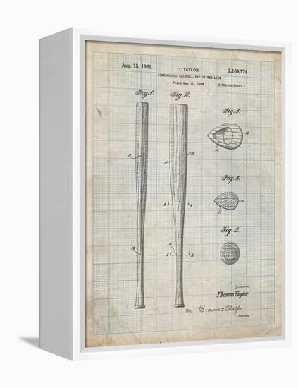 PP89-Antique Grid Parchment Vintage Baseball Bat 1939 Patent Poster-Cole Borders-Framed Premier Image Canvas