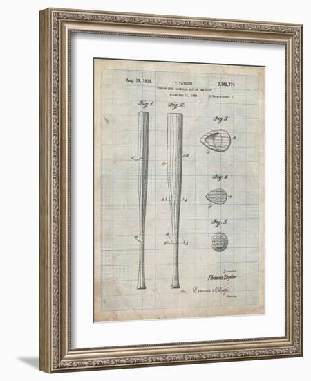 PP89-Antique Grid Parchment Vintage Baseball Bat 1939 Patent Poster-Cole Borders-Framed Giclee Print