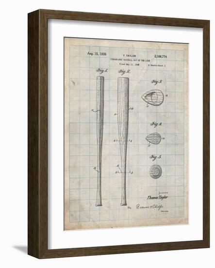 PP89-Antique Grid Parchment Vintage Baseball Bat 1939 Patent Poster-Cole Borders-Framed Giclee Print