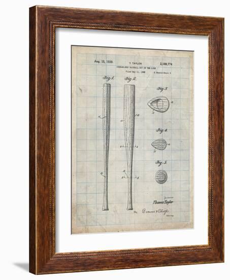 PP89-Antique Grid Parchment Vintage Baseball Bat 1939 Patent Poster-Cole Borders-Framed Giclee Print