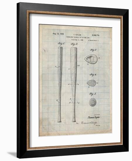 PP89-Antique Grid Parchment Vintage Baseball Bat 1939 Patent Poster-Cole Borders-Framed Giclee Print