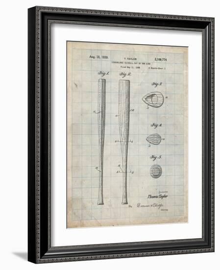 PP89-Antique Grid Parchment Vintage Baseball Bat 1939 Patent Poster-Cole Borders-Framed Giclee Print