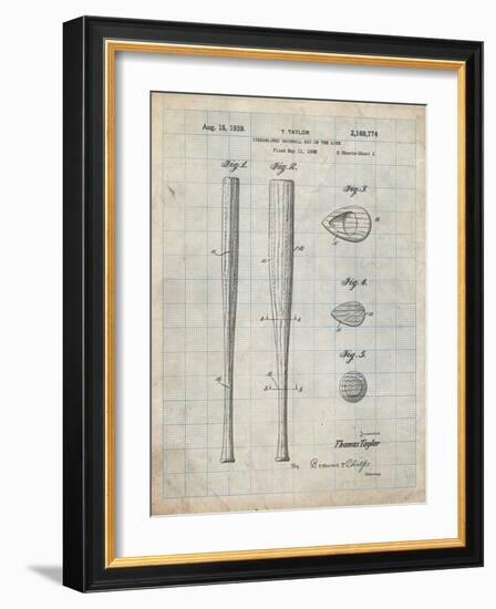PP89-Antique Grid Parchment Vintage Baseball Bat 1939 Patent Poster-Cole Borders-Framed Giclee Print