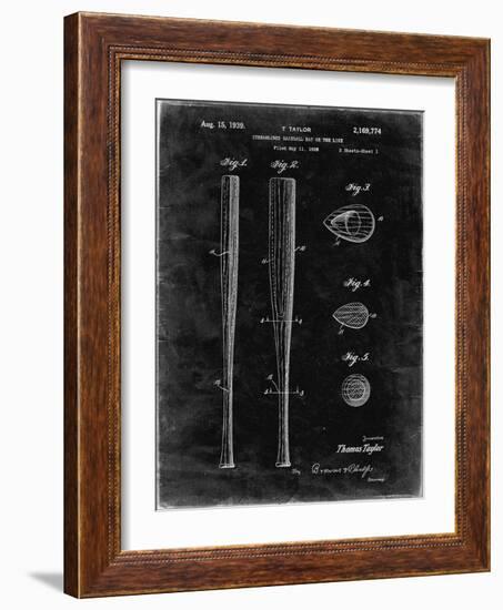 PP89-Black Grunge Vintage Baseball Bat 1939 Patent Poster-Cole Borders-Framed Giclee Print